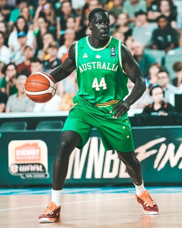 Sunday Dech playing for the Australian Boomers, wearing number 44